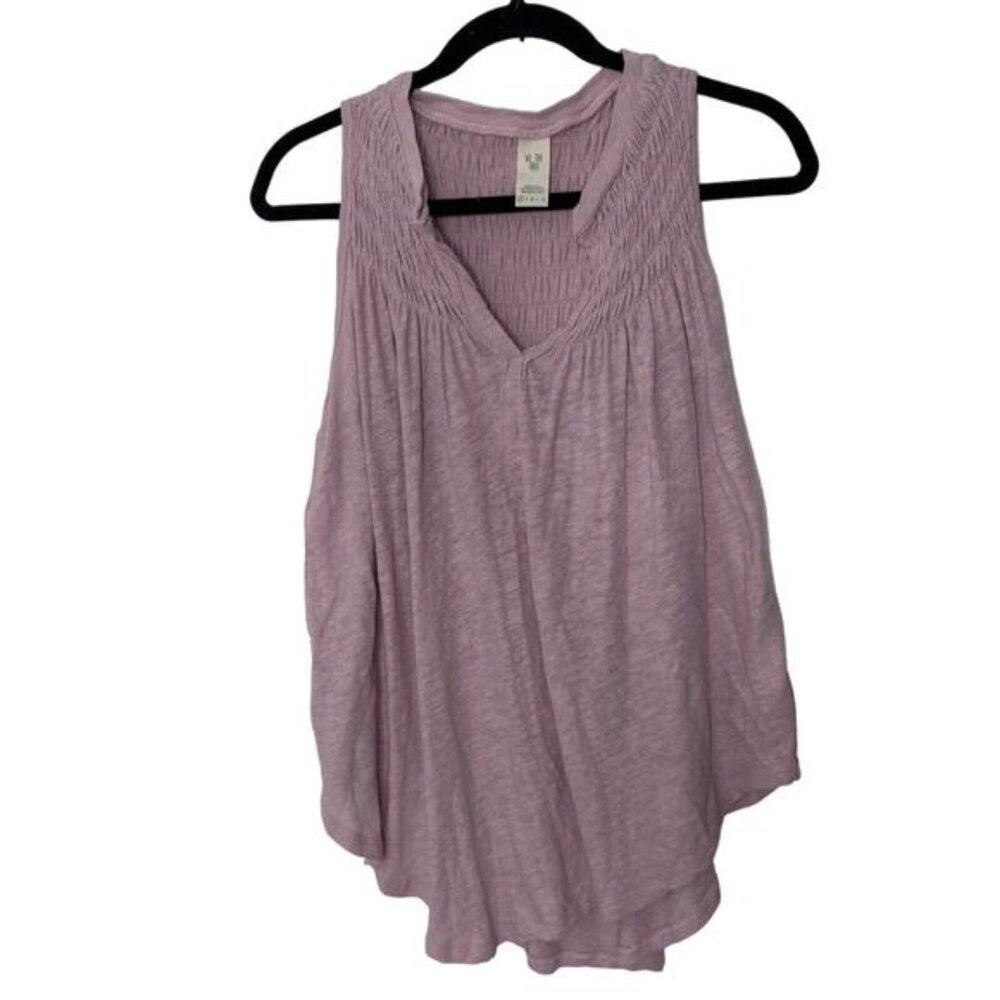 We The Free People New To Town Linen Blend Smocked Swing Tank Mauve Pink XS